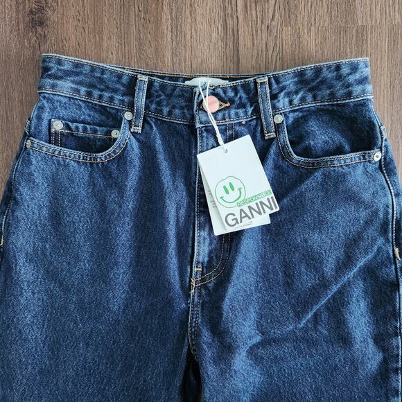 Ganni Betzy Dark Blue Stone High Rise Slim Flare Full Length Jean 26/32 NWT $195 - Picture 3 of 11